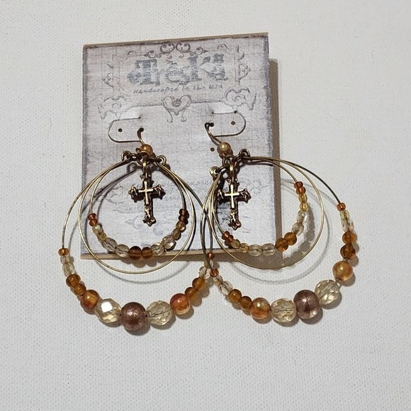 TRESKA Amber dangle chandelier cross‎ earrings new!!! - Picture 1 of 4